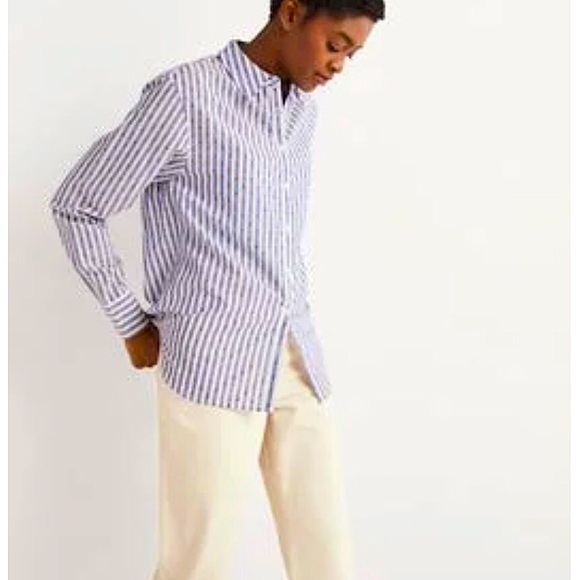 BODEN Embroidered Relaxed Metallic Striped Shirt - Picture 2 of 14